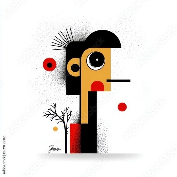 Fototapeta Abstract Geometric Portrait Stylized Female Figure in Black, Red, and White