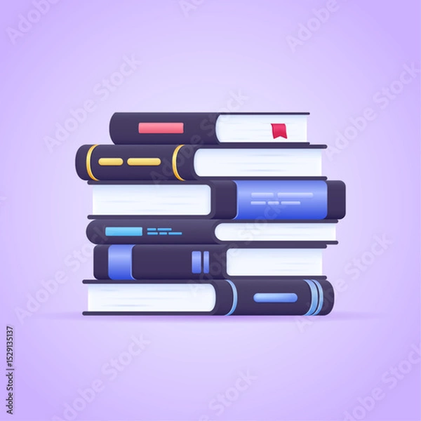 Fototapeta Stack of  black books for education and reading, graduation and knowledge concept in 3d vector illustration. Isolated vector icon.