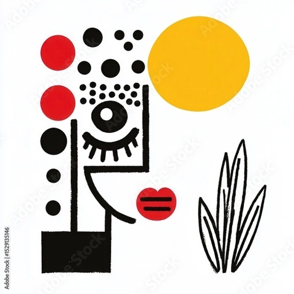 Fototapeta Abstract Minimalist Portrait Illustration with Red and Yellow Accents