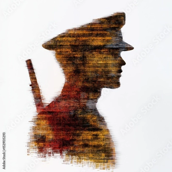 Fototapeta Abstract Pixelated Portrait of a Soldier in Profile