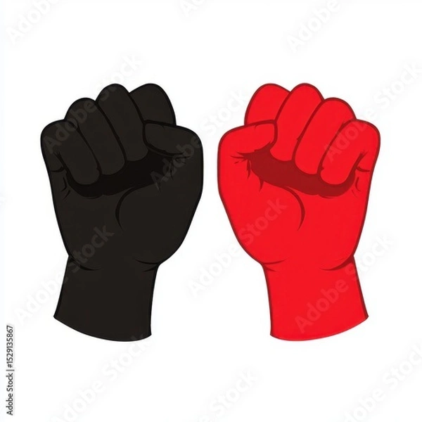 Fototapeta Black And Red Fists Graphic Illustration Unity Strength Solidarity