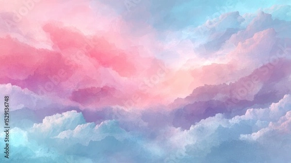 Fototapeta Colorful pastel clouds blend together creating a dreamy abstract background.