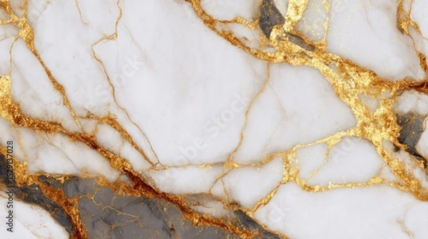 Fototapeta White marble texture with golden and gray veins abstract background pattern.