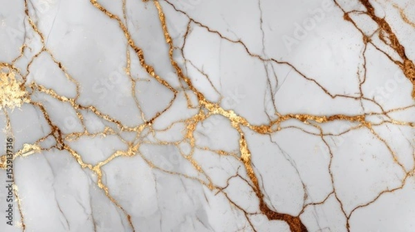Fototapeta White marble texture with golden veins abstract background for design or decoration.