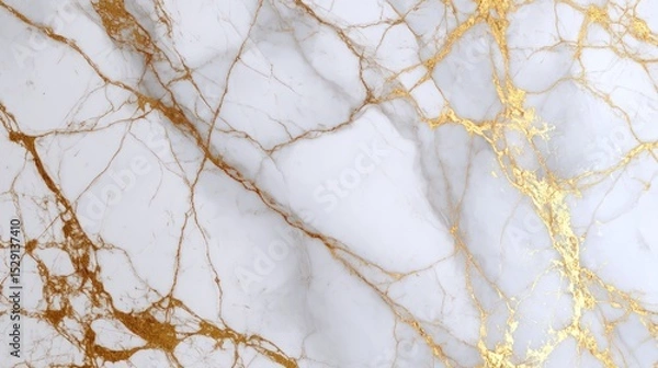 Fototapeta White surface with golden veins creates a luxurious marble-like abstract background.