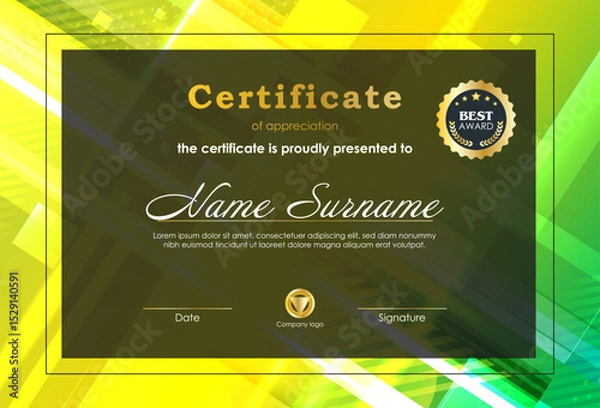Obraz Certificate Of Achievement Award Template Design.