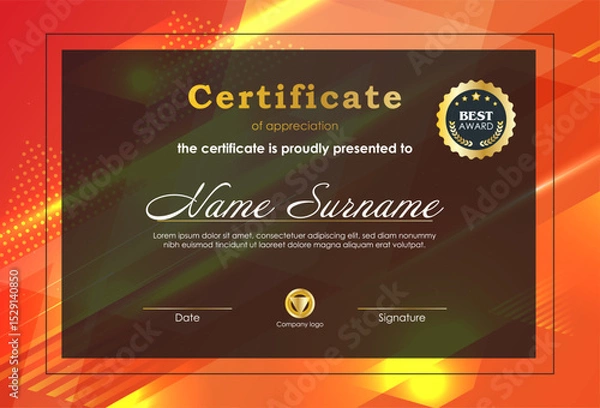Obraz Certificate Of Achievement Award Template Design.
