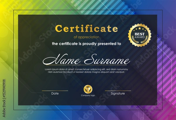Obraz Certificate Of Achievement Award Template Design.