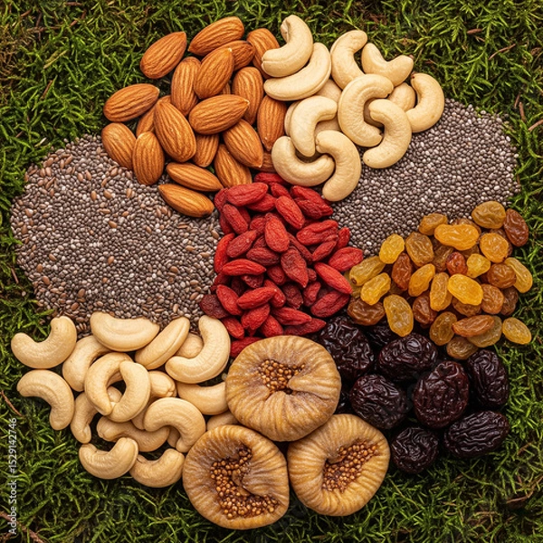 Obraz a lot of mushrooms and nuts for healthy food plan
