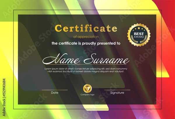 Obraz Certificate Of Achievement Award Template Design.