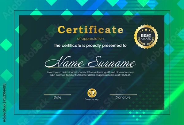 Obraz Certificate Of Achievement Award Template Design.