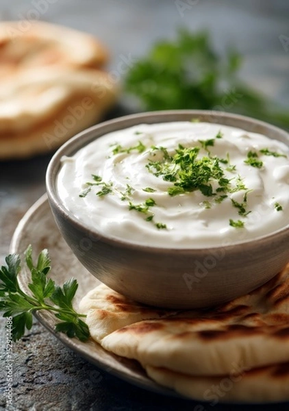 Fototapeta a bowl of freshly made garlic sauce