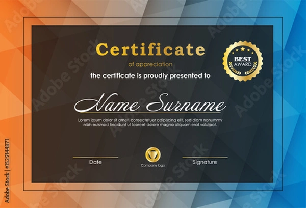 Obraz Certificate Of Achievement Award Template Design.