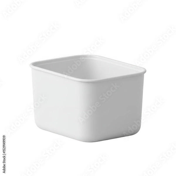 Fototapeta Simple white plastic storage bin, angled view, studio shot isolated on transparent background