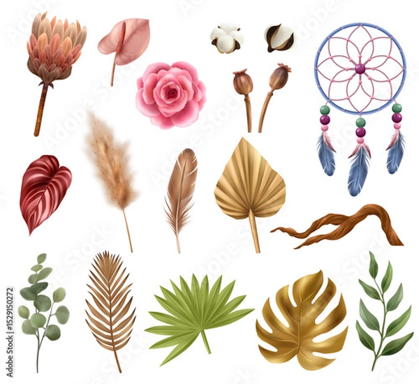Fototapeta Realistic Boho Floral Element Collection