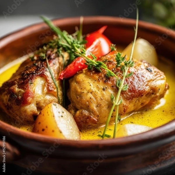 Obraz closeup shot ready to serve muamba de galinha gourmet styling shallow