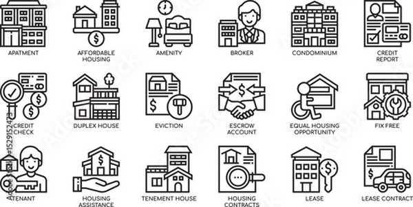Obraz Real Estate Icons A Comprehensive Guide to Housing, Finance, and Property Management