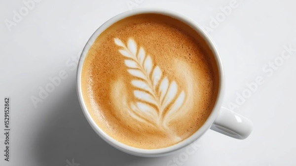 Obraz Coffee cup with latte art on white background