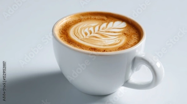 Obraz Coffee cup with latte art on white background