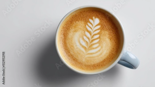 Obraz Coffee cup with latte art on white background
