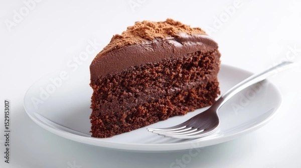 Obraz Chocolate cake slice on white plate isolated on white