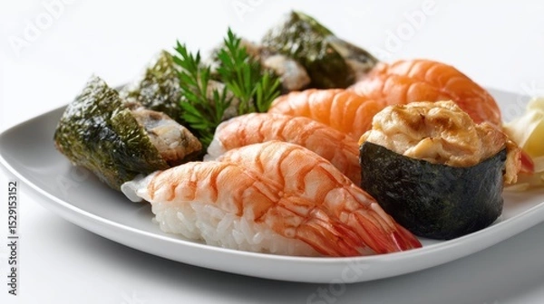 Obraz Assorted sushi plate on white background
