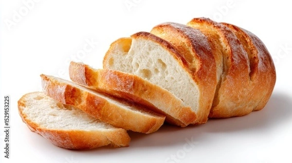 Obraz Bread loaf with slices isolated on white