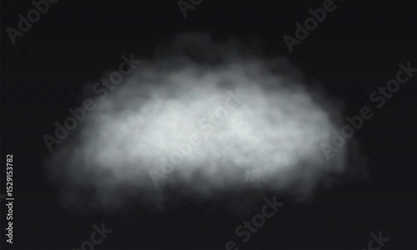 Fototapeta Vector white cloud. Fog smoke effect on transparent dark background.