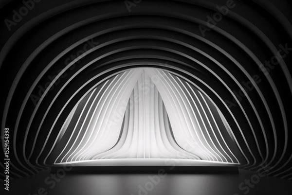 Obraz 3D white intricate room. Modern Geometric Wallpaper. Black and white tones. Beautiful abstract architecture background. Futuristic Design. Textured background for presentation.