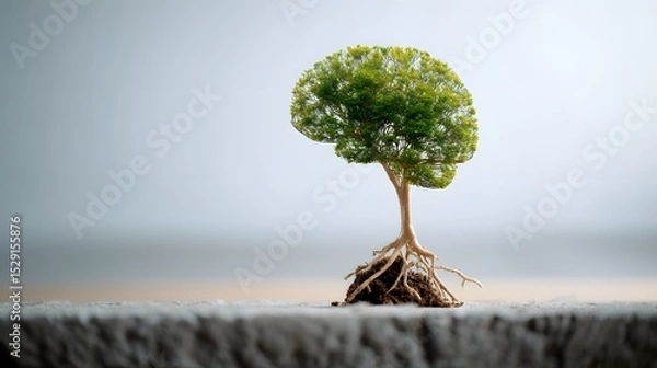 Fototapeta A surreal image depicting a tree with its roots forming the shape of a human brain symbolizing the concept of a growth mindset and the potential for personal development and transformation