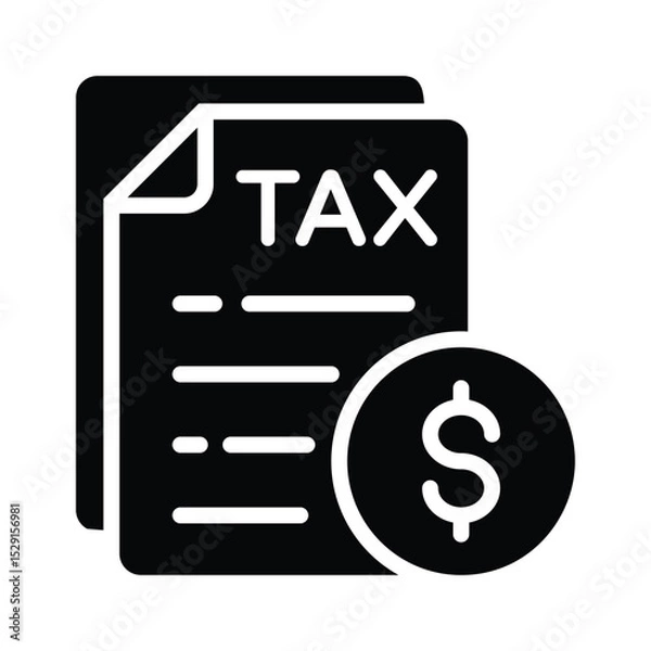 Fototapeta A solid style icon of tax paper with dollar coin