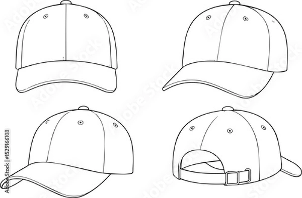 Fototapeta Baseball Cap Outline Vector - Different Angles