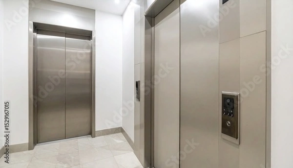 Fototapeta Sleek Stainless Steel Elevators in a Modern Building with Minimalist Design