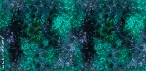 Fototapeta Dark cosmic nebula texture green, blue and black gradient watercolor seamless pattern. Abstract watercolour vibrant aurora borealis stars sky textured print for textile, outer space surface design