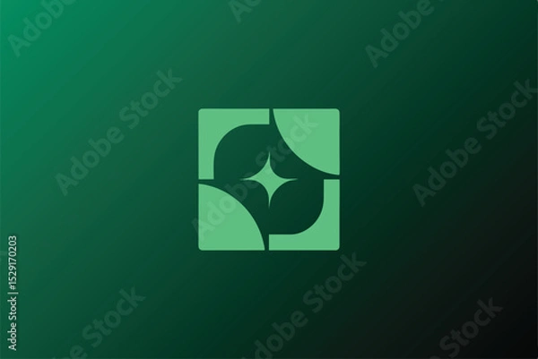 Fototapeta Green tech square logo with futuristic abstract form