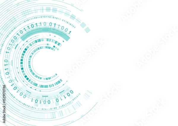 Fototapeta Hi-tech background with circular geometric elements and binary code. Futuristic abstract vector design