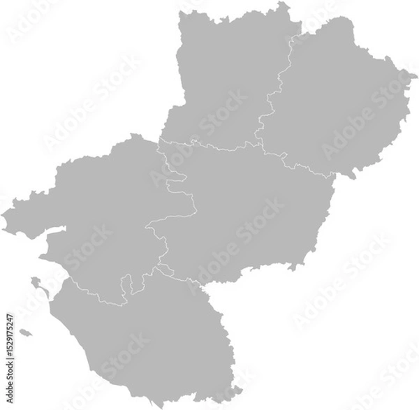 Obraz Pays de la Loire, France – administrative vector map with department boundaries (Web Mercator projection, PPT-compatible & fully editable)