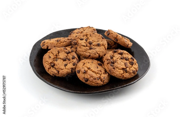 Obraz Chocolate chips cookies isolated, American biscuits, cocoa confectionery cake, sweet morsels bakery