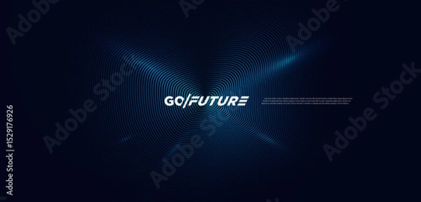 Obraz Futuristic abstract background with radiant blue lines and central pulse effect on dark navy tones. Ideal for tech branding, sci-fi presentations, digital interfaces, and premium design templates.