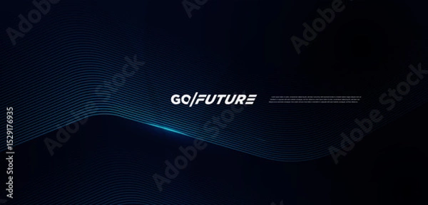 Obraz Abstract futuristic vector with luminous blue waveforms on a deep navy backdrop. A sleek, minimal design ideal for technology branding, dark UI concepts, sci-fi visuals, and premium digital artwork.