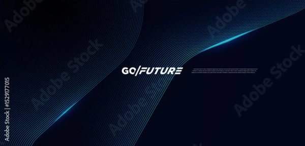 Obraz Minimal futuristic background with elegant curved signal lines and soft blue glow on a dark navy surface. Ideal for tech branding, UI design, digital concepts, and high-end sci-fi themed visuals.