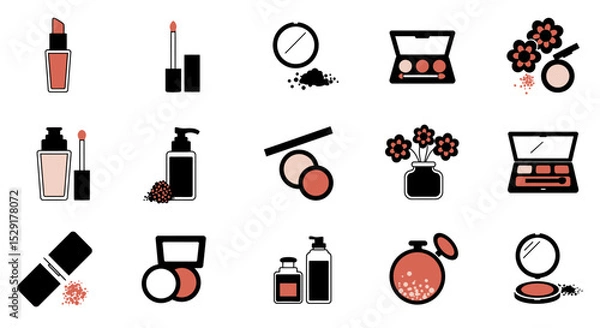 Obraz Cosmetics set icons. Collection of makeup products flat design