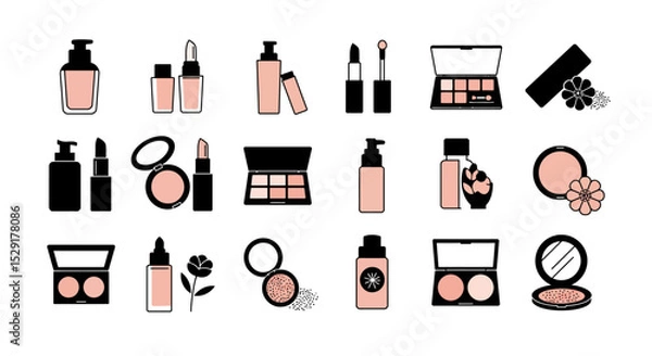 Obraz Collection of cosmetic products in flat design style isolated on white background