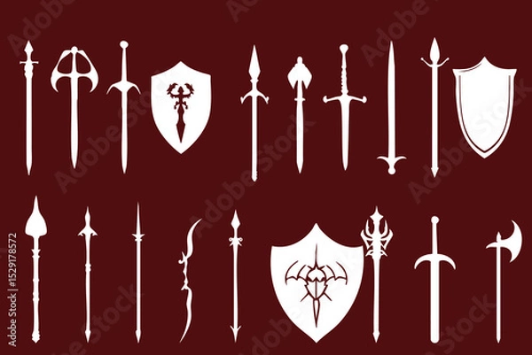Obraz Collection of retro style sword and shield weapons vectors with isolated background