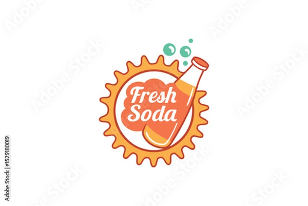 Fototapeta Vibrant fresh soda drink logo with orange and straw, representing a refreshing beverage brand identity