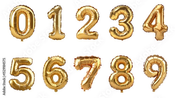 Obraz A set of golden number balloons from 0-9 on transparent background PNG