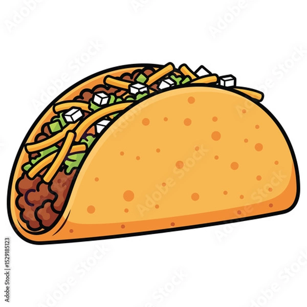Obraz Cartoon Taco Filled with Ground Beef, Lettuce, Cheese, and Crispy Strips