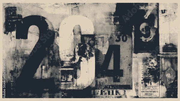 Fototapeta Abstract grunge background with bold numbers. Distressed layers, typographic details, vintage aesthetic. Monochrome vector art for urban design.