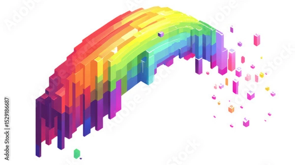 Fototapeta rainbow colored digital pixel art modern design on white background
