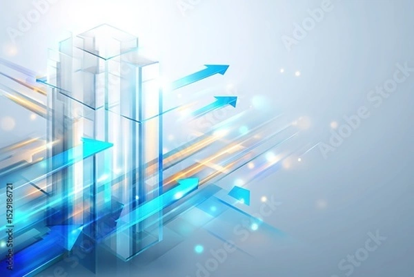 Fototapeta Futuristic business background with glass panels and growth arrows in blue
